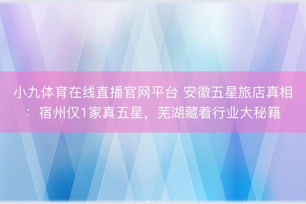 小九体育在线直播官网平台 安徽五星旅店真相：宿州仅1家真五星，芜湖藏着行业大秘籍