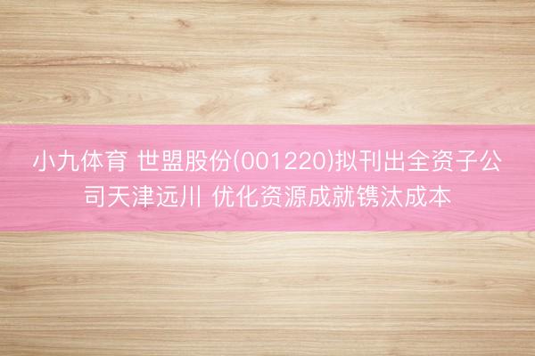 小九体育 世盟股份(001220)拟刊出全资子公司天津远川 优化资源成就镌汰成本