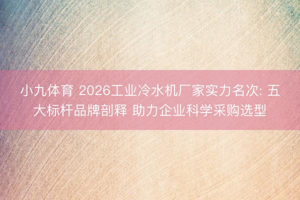 小九体育 2026工业冷水机厂家实力名次: 五大标杆品牌剖释 助力企业科学采购选型