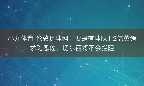 小九体育 伦敦足球网:要是有球队1.2亿英镑求购恩佐,切尔西将不会拦阻