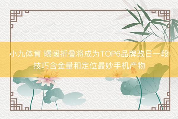 小九体育 曝阔折叠将成为TOP6品牌改日一段技巧含金量和定位最妙手机产物